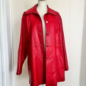 Vintage St. John Sport by Marie Gray Red Leather Jacket Signature Buttons size M